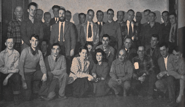 Members of the prospecting class conducted by the Yellowknife Branch over the period March 2nd to April 9th, 1951 (The course was previously offered in 1947, 1948, and 1949.) The Geological Survey of Canada donated rock and mineral sets and wooden trays, and the Alberta and Northwest Chamber of Mines donated textbooks. The Yellowknife School Board provided classroom facilities.